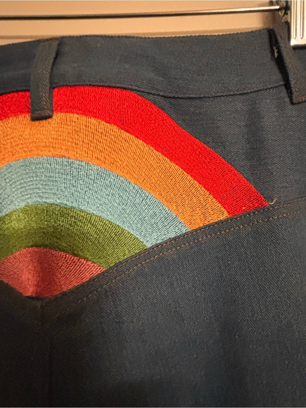 Blue Flared Pants with Rainbow Back Detail - Picture 4 of 4